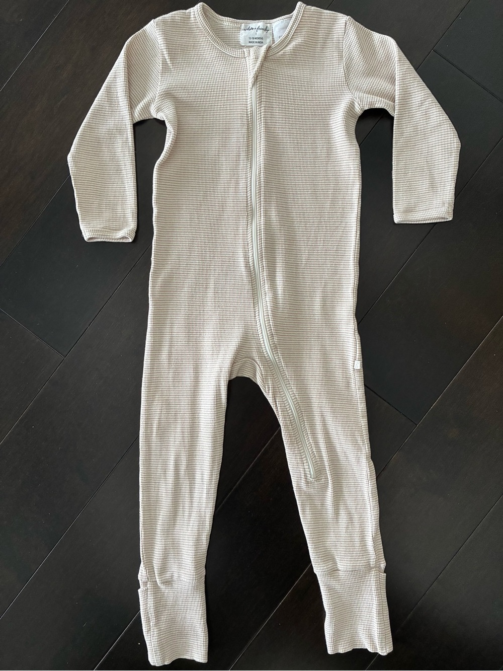 Wilson + Frenchy Organic Waffle Zipsuit Romper in Cream and Beige